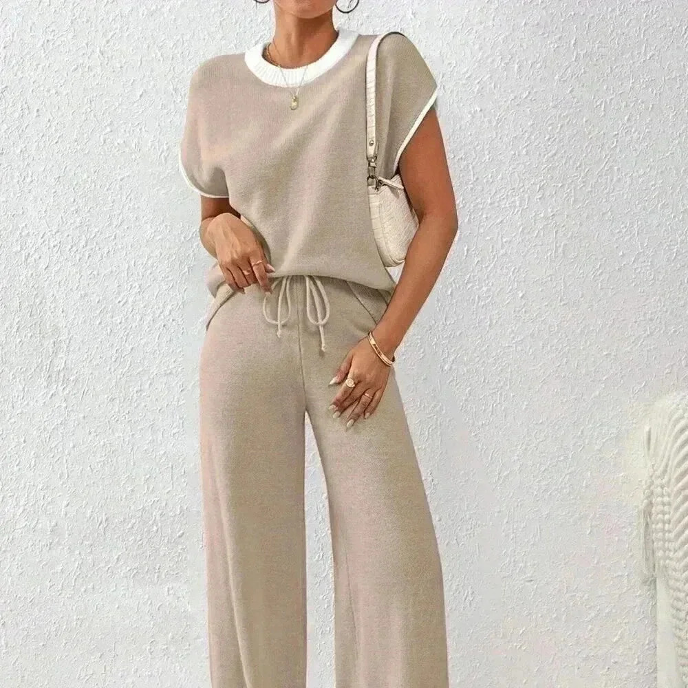 Camel Casual Women's Contrasting Color Drawstring Knitted Set